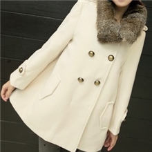 降价新款韩版仿兔毛领子双排扣毛呢外套女中长款呢大衣微斗篷8078