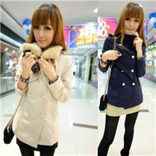 厂家直销2013新款毛领双排扣毛呢外套女中长款呢大衣