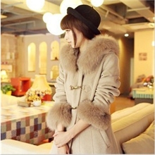 13秋冬大毛领金属扣毛毛袖毛呢大衣唯美时尚外套