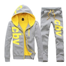 男式运动套装秋冬撞色加绒运动服连帽休闲运动套装情侣套装