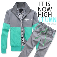 秋冬款撞色字母印花运动套装男休闲立领运动套装男式休闲套装