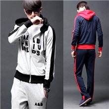 秋冬款字母贴布修身男士套装连帽男运动套装休闲运动服