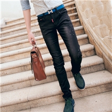 秋冬新款简约时尚水洗磨破牛仔裤百搭修身牛仔长裤男