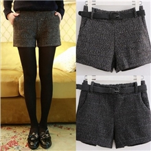 2013秋冬毛呢短裤女松紧腰加厚格子西装短裤靴裤送腰带