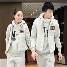 韩版新款男女卫衣三件套加绒加厚运动服全棉情侣装运动套装