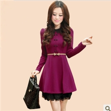 2013秋装新款裙子韩版OL修身显瘦款气质长袖翻领镂空针织连衣裙
