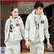 韩版新款男女卫衣三件套加绒加厚运动服全棉情侣装运动套装