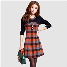 一件批发2013秋装新款连衣裙韩版修身显瘦格子长袖打底连衣裙