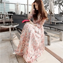外贸女装新款连衣裙韩版女装长裙波西米亚碎花长袖雪纺裙子批发