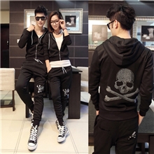 外贸原单秋冬男女韩版休闲运动套装潮流骷髅头情侣装卫衣套装