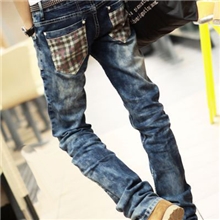 个性潮流男士牛仔裤男韩版潮拼接撞色小脚裤爆款一件代发批发206