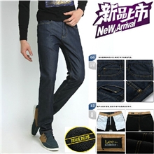 Lee加绒加厚男士牛仔裤直筒修身牛仔长裤秋冬款韩版潮批发