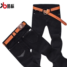 韩版男式牛仔裤加绒加厚男士修身小直筒黑色弹力潮男裤批发J923