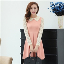 2013秋冬季新款韩版女装时尚蕾丝学院风可爱娃娃领打底长袖连衣裙