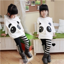 时尚小衣童装秋女童长款亮片熊猫蝙蝠袖宽松打底衫T恤