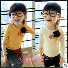 时尚小衣韩版秋款女童打底衫圆领花朵女童T恤童装批发