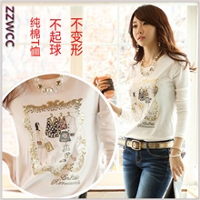 2013新款韩版女装纯棉修身百搭圆领女式长袖t恤女士可混批