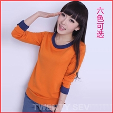 2013秋冬新款韩版简约大方拼色赫本风女式针织衫长袖毛衣批发