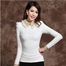 2013新品加厚加绒保暖蕾丝衫高领修身秋冬韩版长袖打底衫女3370#