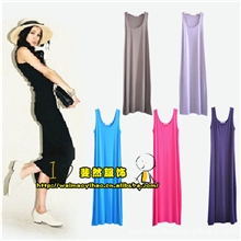 韩版春夏季女装女士莫代尔工字背心长裙批发女式拖地长款连衣裙