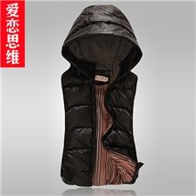 爱恋思维韩版时尚秋冬连帽羽绒棉pu马甲女M7012