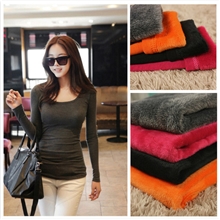 韩版女装百搭加绒加厚T恤冬季100%羊绒纯棉不倒绒长袖打底衫批发