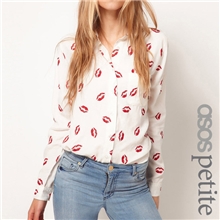 2013热卖款女装批发红唇印花女式雪纺衬衫女长袖欧美风格8678