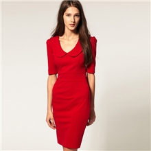 ASDS1件代发网店代理欧美女装娃娃领翻领修身唯美连衣裙7977