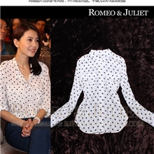 现货2013主打高圆圆明星同款波点印花肩章长袖女式衬衫9051