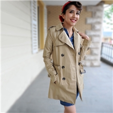 【2013秋款】现货批发双排扣长款女式修身风衣大衣6385