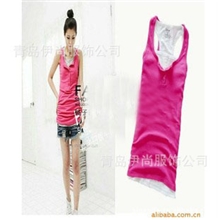 厂家直销夏季女装韩版纯棉修身长款工字纽扣背心