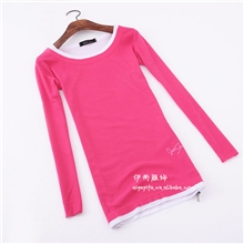 2013秋新款外贸螺纹棉假两件套拉链长袖T恤弹力修身打底衫8色