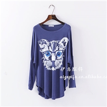 2013秋款欧美风宽松蝙蝠袖莫代尔不规则长款长袖T打底衫