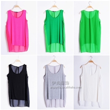 2013夏季女装新款欧美宽松长款背心裙雪纺拼接不规则无袖t恤