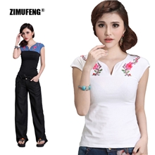 FA7003中国风2013新款百搭绣花纯棉女士短袖民族风T恤女批发