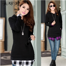 韩版连帽修身卫衣大码女装假两件长款卫衣951免费代理一件代发