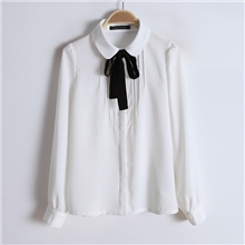 C8453秋装女装韩版时尚休闲蝴蝶结漂带翻领长袖雪纺衫打底衬衫