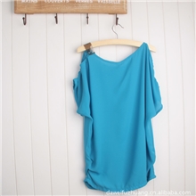 6063伊秀云2013夏装新款拼接褶皱森女修身淑女肩章短袖雪纺衫女