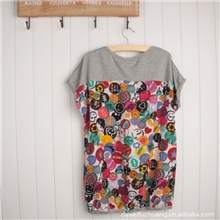 伊秀云6065韩版2013春夏装新款宽松拼接波点印花糖果色短袖T恤女