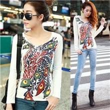 伊秀云6106莱卡纯棉长袖桃心领打底衫孔雀V领女式批发U领T恤