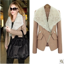 2013秋冬装新款毛呢短款大衣大毛领修身外套(女)