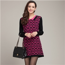 2013秋冬新款女羊毛衫羊绒衫中长款毛衣裙宽松小翻领厚款电话提花