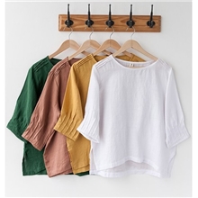 303-0027【VIP批发】日本原单文艺清新森女全麻五分袖娃娃T恤J14