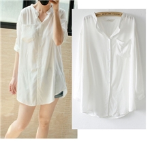 春夏女装韩版中长款白衬衫简约宽松文艺气质长袖大码防晒衣白衬衣