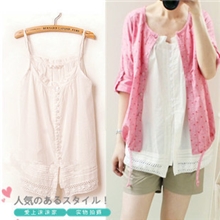 小清新文艺范百搭白色镂空花边宽松纯棉小背心森林系中长款吊带