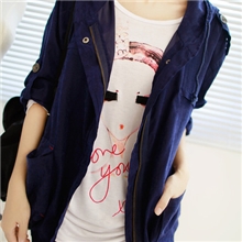 韩国工装宝蓝系中袖可挽袖风衣薄外套女式休闲风衣