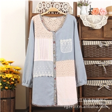 【2013秋装新品】newsunny原单蕾丝拼接小碎花包边棉麻长袖衬衫