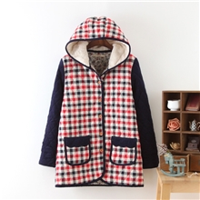 原单专柜格子绗棉花边口袋拼色连帽加厚外套厂家批发