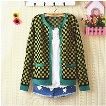 2013秋冬新款欧时力专柜同款经典撞色几何圆领长袖女式毛衣批发