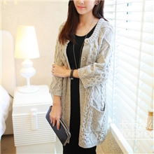 2103秋冬新款韩版高品质气质大口袋大码毛衣开衫女式毛衣外套批发